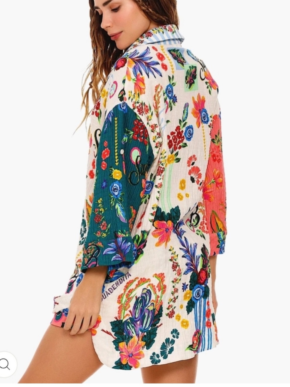 NWT Agua Bendita Chrissy Citrus Long Sleeve Cotton Cover-Up Tunic - Picture 9 of 9